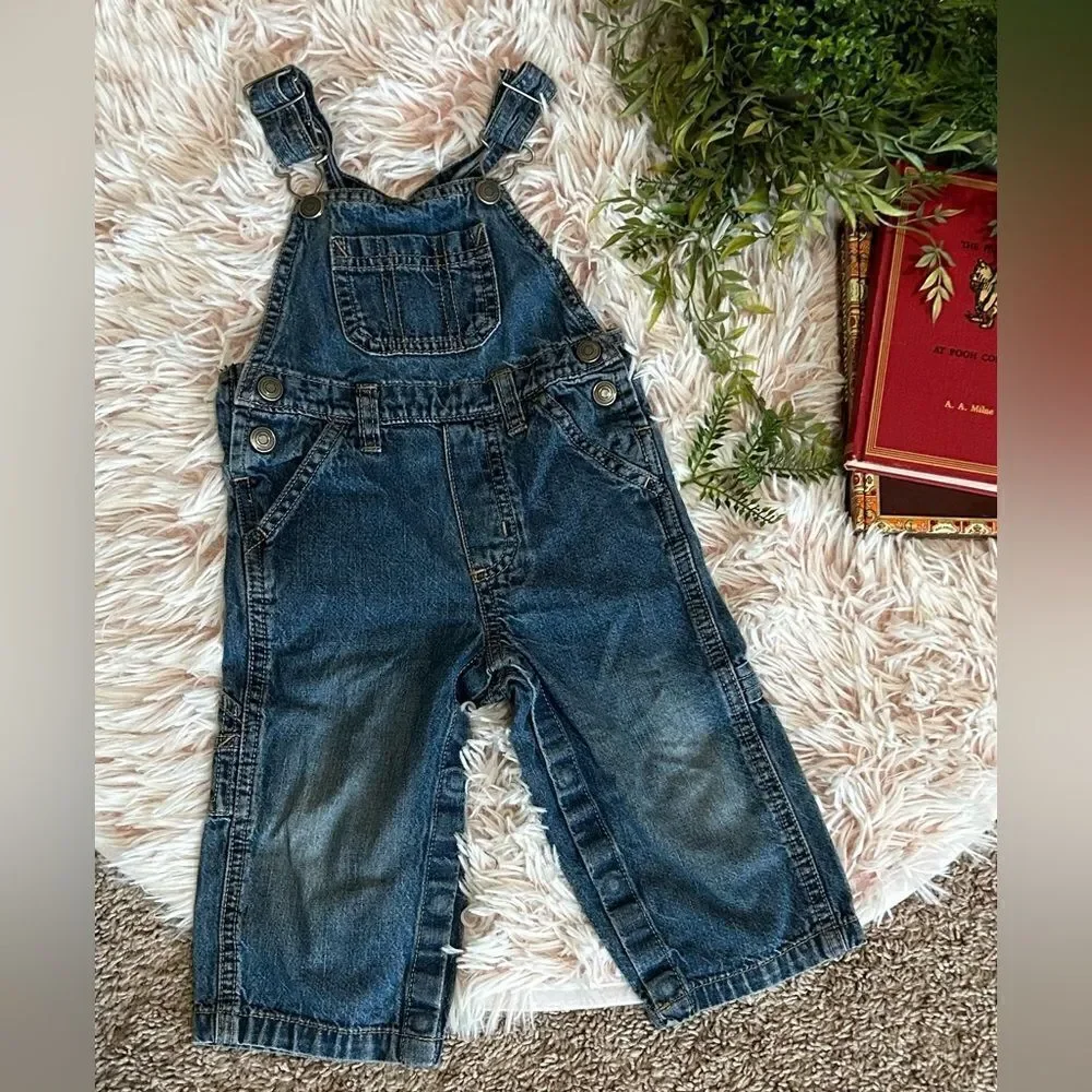 Carters Blue Denim Snap‎ Leg Jean Overalls Baby Sz 12 Months